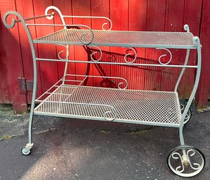 Lot 54- NICE! MCM Mid Century Silver Wrought Iron Flower - Tea- Bar Rolling Cart