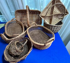 Lot 244- Lot Of 8 Primitive Basket Lot - Nesting Basket Set Of 3 - Vintage Storage Home Decor - Rustic Campy