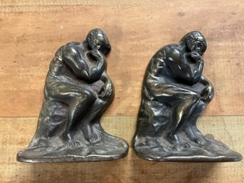 Lot 66- The Thinker Figure Cast Iron Book Ends - Deep Thoughts - Philosophy