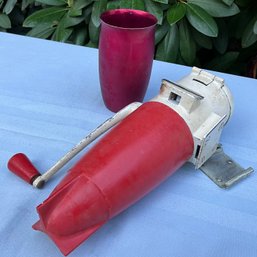 Lot 55- Dazey Corp. Model 160 10 Inch Wall Mount Rocket Ice Crusher And Aluminum Red Cup