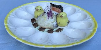 Lot 56- Deviled Egg Dish With Turkey Toothpick Holder And Chick Salt And Peppers - Vintage Kitchen Decor