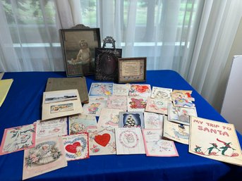 Lot 247- 1950s Baby & Valentines Ephemera Lot - Antique Picture Frames - Photos - Scrapbook 1950 Tiny Calendar