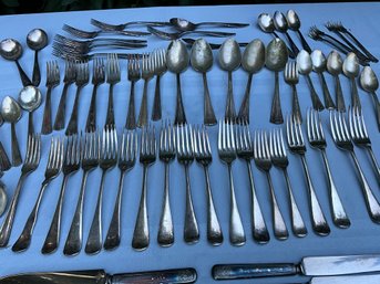 Lot 65- Silver Plate Mixed Flatware Silverware - Forks- Knives- Spoons- Serving Ware