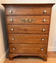 Lot 13- Hitchcock 1980s Traditional Maple Stenciled 5 Drawer Dresser Bureau