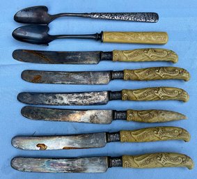 Lot 66- Ornate Sterling Silver & Carved Celluloid Knives - Scoops- Landers Frary & Clark - Lot Of 8