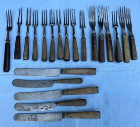 Lot 67- Primitive Wood Handle Forks & Knives W S Butcher Sheffield - 21