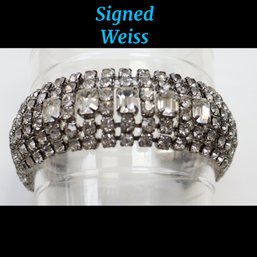 Lot CV38-  Weiss Signed Silver Rhinestone Wide Formal Bracelet  - Over 200 CZ'S