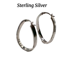 Lot 119RR- Sterling Silver Hoop Earrings Oval Rounded Edges