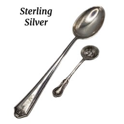 Lot 121RR- Sterling Silver Salt Cellar Spoon & Collectible 1940s Southern Colonial Tea Spoon