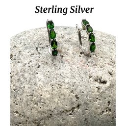 Lot 123RR-Sterling Silver Emerald Green Hoops Lever Back Earrings