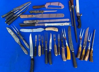 Lot 74- Carving Sets - Knives - Knife Sharpeners - Lot Of 30- Vintage Kitchen