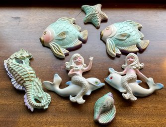 Lot 422-1967 Miller Studio  Powder Room Wall Hangings Fish Girl On Dolphin Lot Of 7