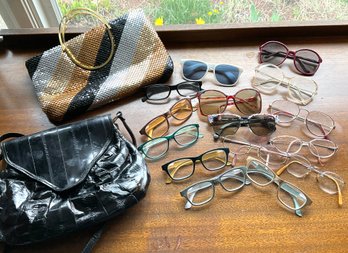 Lot 431- Lot Of Eyeglasses Sunglasses Some Prescription With 2 Purses - 17 Items