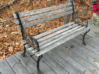 Lot 373 - Sturdy Wrought Iron And Wood Garden Park Bench