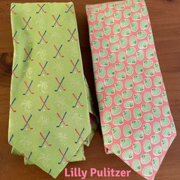 Lot 213- Lilly Pulitzer Mens Golf - Sea Shells Neckties - Palm Beach - All Silk - Made In Usa -