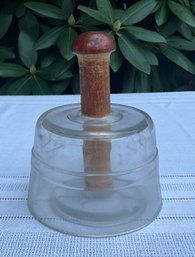 Lot 2- Antique Glass With Cow Print Butter Press - Wood Handle - Primitive Home Decor