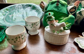 Lot 448- St. Patricks Day Dolls Decor Royal Tara Shamrock Bowl Dish Schmid Trinket Box - Irish Ireland