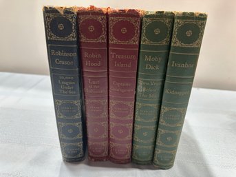 Lot 379 - JJ Little & Ives Classic Books Robinhood - Robinson Crusoe - Treasure Island - Moby Dick - Lot Of 5