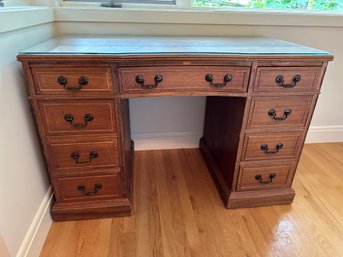 Lot 291- Colonial Style Curved Front Maple Antique Student Writing Desk With Glass Top - Dovetail Joints