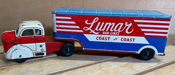 Lot 67- 1950s Marx Toys Tin Lumar Van Lines Coast To Coast Truck - Pressed Steel