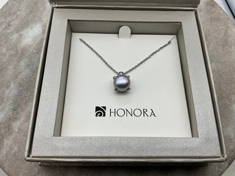 Lot 109RR- New In Box Honora Gray Grey Cultured Pearl Pendant Necklace  Lobster Clasp- Silver Chain