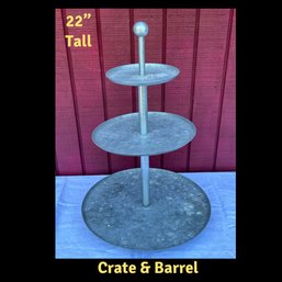 Lot 403 -BIG! Crate & Barrel 3 Tier Galvanized Tin Serving Plate - Country Farmhouse Entertaining