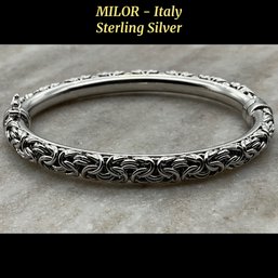 Lot 105RR- MILOR 925 Sterling Silver Byzantine Bracelet Italy Magnetic Safety Clasp