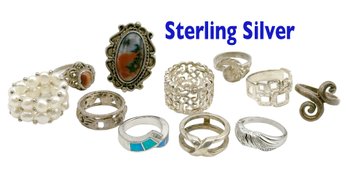 Lot 300 - Sterling Silver Rings - Sizes 5 6 7 8 12 - Lot Of 12