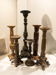 Lot 388 - Ornate - Baroque - Great Lot Of Mixed 6 Candle Stand Holders - Gold - Carved Wood -