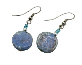 Lot 303 - Murano- Italy - Blue Glass Drop Earrings