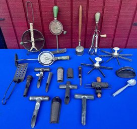 Lot 446- 1940's-1950's Kitchen Lot - 21 Pieces - Hand Mixers - Nutmeg Graters - Vintage Kitchen