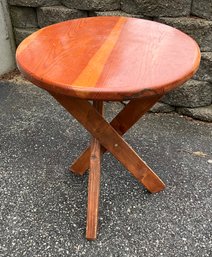 Lot 2- Heavy Pine Round Campy Side Table - Country Cabin Style