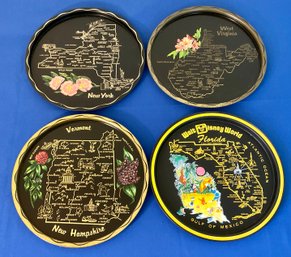 Lot 485- Lot Of 4 Metal State Serving Trays Walt Disney World New England