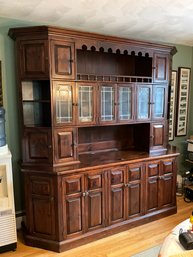 Lot 1- Beautiful Pine Hutch - Leaded Glass Windows- Copper Insert - LOTS Of Storage - Adjustable Shelves