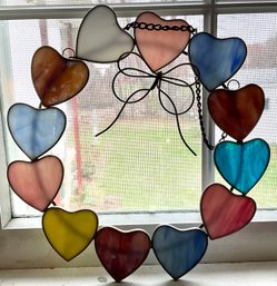 Lot 493- Stained Glass Lot - Heart Wreath And Hanging Decor