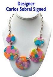 Lot 315 - Carlos Sobral Signed Brand Brazilian Artist Resin Jewelry Colorful Necklace With 2 Inch Discs