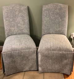 LOT 5- LANE Upholstered Dining Table Chairs In Grey Striped With Kick Pleat - 2