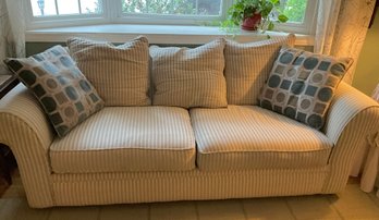 Lot 6- Very Nice! Simmons Striped Tan Sofa Couch