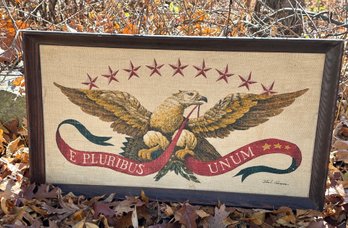 Lot 601 - Fabulous American Eagle Mid Century - Burlap Linen Art - By John L Gieroch - Patriotic