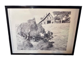 Lot 602 - Antique Haying Wagon Farm Barn Pen & Ink Drawngi Signed / Numbered Litho Artist Matras 1998