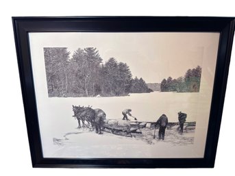 Lot 603 - Antique Ice Harvesting Pen & Ink Drawing Signed / Low Numbered Litho Artist Matras 2018