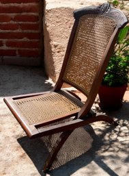 Lot 607 - 1920s Cane Low Folding Campaign Chair - Antique Walnut & Rattan Furniture