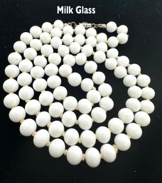 Lot 323 - Beautiful White Milk Glass Beads - Long Necklace