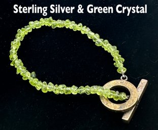 Lot 326 - Sterling Silver And Green Crystal Bracelet - Stamped Luck