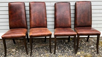 Lot 77- DNG Trading - Netherlands - Leather Distressed Dining Table Chairs - Lot Of 4