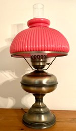 Lot 9- Pink Rose Color Milk Glass Shade Table Lamp 21 1/2 Inches