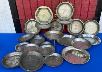 Lot 18- Advertising Tin Pie Plate Lot- Pie Stand- Table Talk- Crisco- Guays- NYAC-mrs Robinson Even Slice -