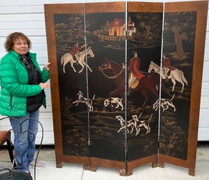 Lot 81- Fox Hunt And Equestrian Hunting Screen Room Divider Partition