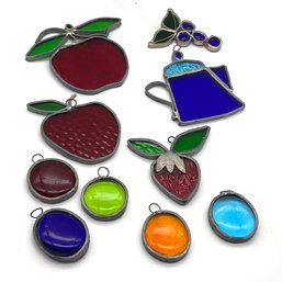 Lot 75- Stained Glass Window Ornaments - Lot Of 10 Mostly Fruit