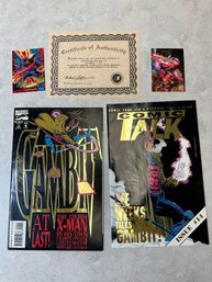 Lot 414 - 2 Marvel 2 Comic Books With COA Gambit #1 One Signed By Howard Mackie And Lee Weeks With 2 Cards